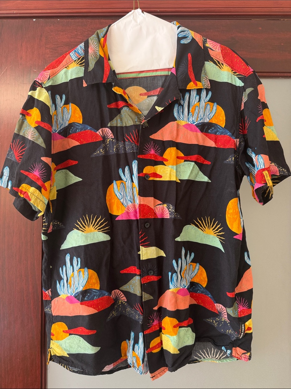 Scotch & Soda Black Short-Sleeve Button-Down with Multicolor Desert Print
